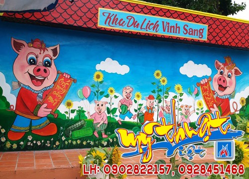 Vẽ tranh tường 3D  Điểm Du LỊch Nhà Vườn Sinh Thái, Khu Vui Chơi Giải Trí Du Lịch Vinh Sang, Vĩnh Long.